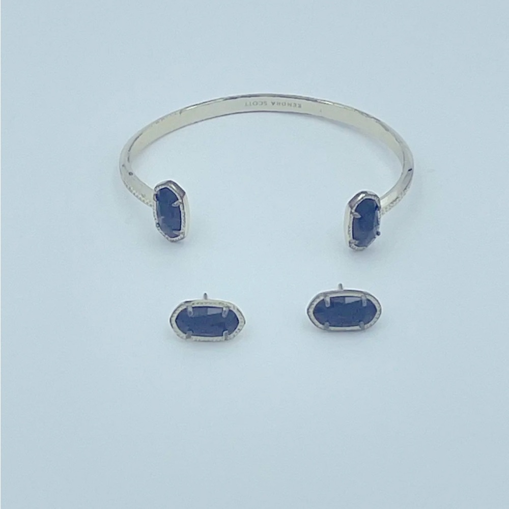 Kendra Scott Elton Cuff and Earring-Black Drusy